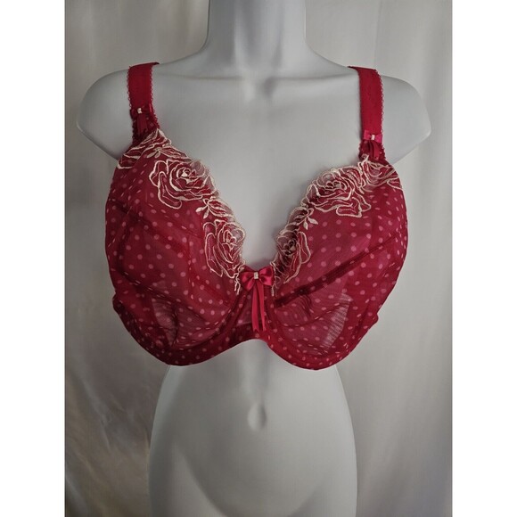 Elomi Bra Womens Pink with Polka Dots Unlined Underwire Plus Size 42FF  NEW - Picture 1 of 7
